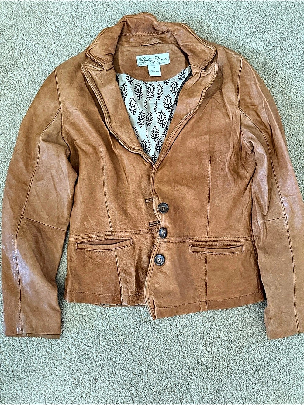 Vintage Lucky Brand Leather Jacket Brown Size Small